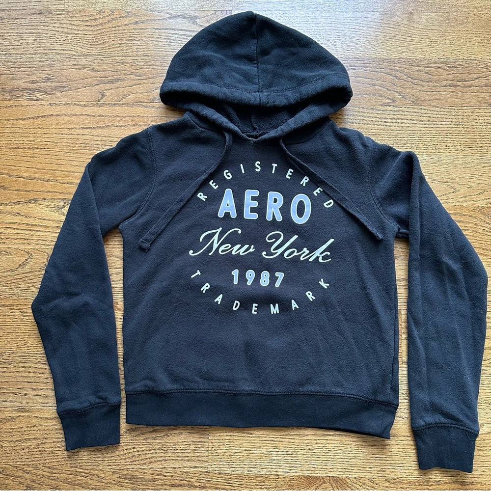 Aeropostale Kids Hoodie Sweatshirt Size XS Black white words